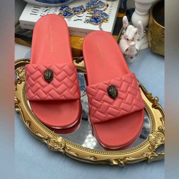 🆕 KURT GEIGER LONDON 🧿 NWOT Meena Eagle Quilted Slide, Salmon - Sz 39 US8.5 - Picture 6 of 15